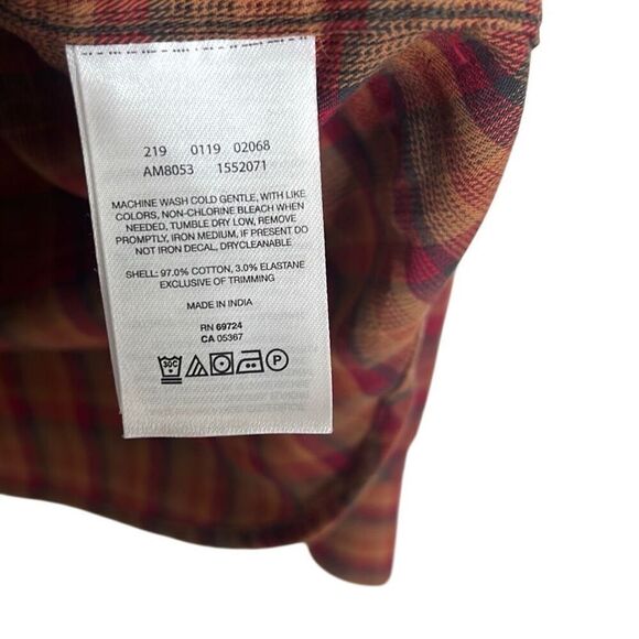 Columbia Plaid Pocket Long Sleeve Button Down Shirt Red Orange Size Large - Picture 6 of 7